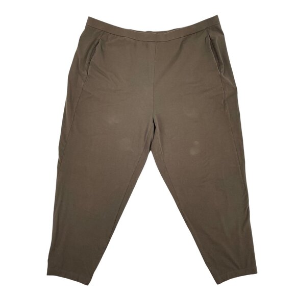 Eileen Fisher Green Organic Cotton Pull On Elastic Waist Pants Womens Plus 2X - Picture 1 of 7
